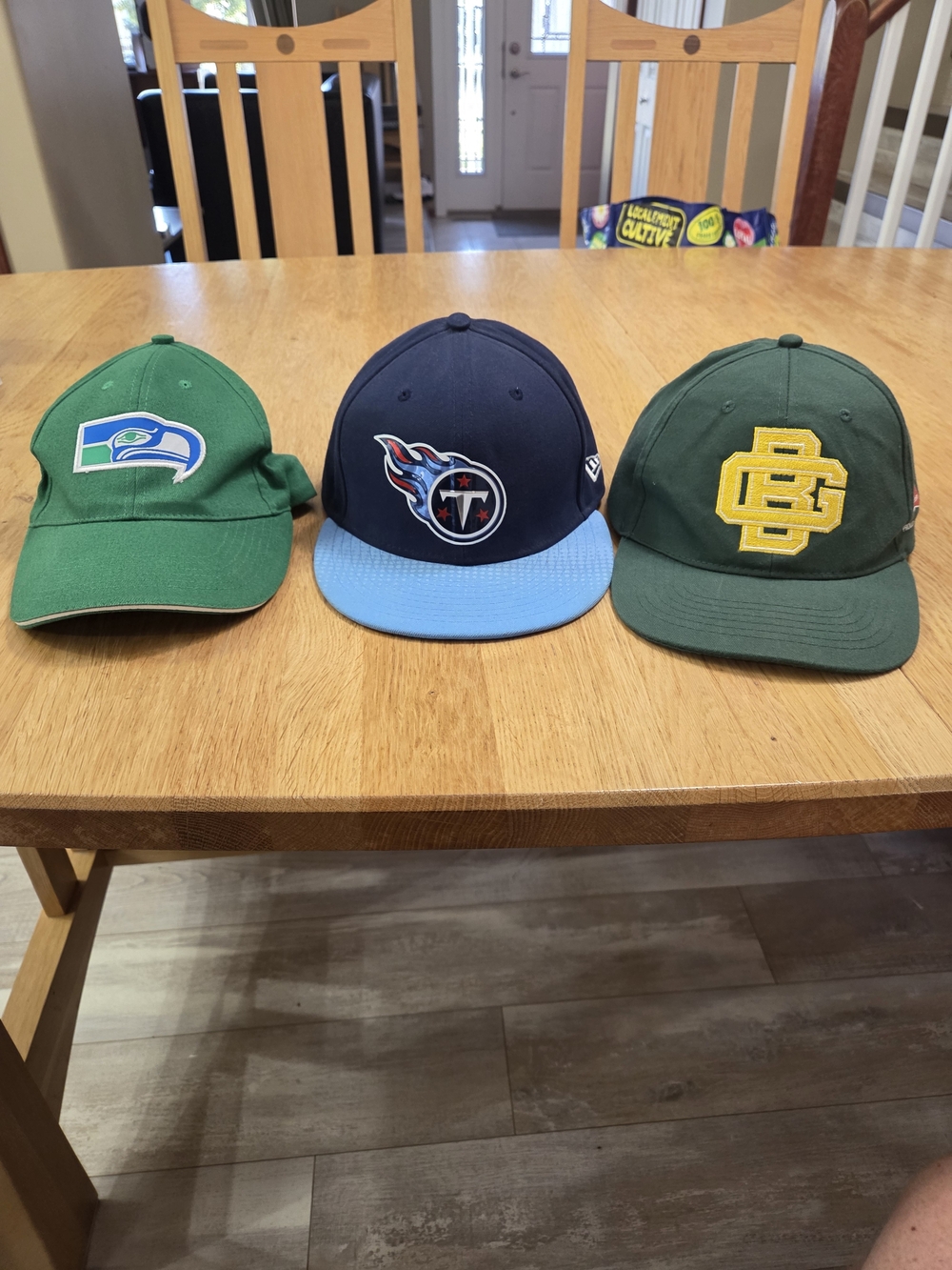 NFL Team Caps Trio - Seahawks Green, Titans Navy/Light Blue, Green Bay Green